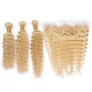 613 Blonde Deep Wave Remy Human Hair Bundles With Frontal 13x4 AHBF-156