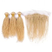 613 Blonde Kinky Curly Remy Human Hair Bundles With Frontal 13x4 AHBF-157