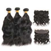 Natural Black Natural Wave Remy Human Hair Bundles With Frontal 13x4 AHBF-149