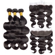 Natural Black Body Wave Remy Human Hair Bundles With Frontal 13x4 AHBF-145