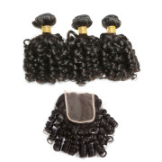 Natural Black Funmi Curly Remy Human Hair Bundles With Closure 4x4 AHBC-198