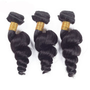 Natural Black Loose Wave Remy Human Hair Bundles Sew In Weave Extensions AHHB-134