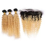 T1B/613 Blonde Deep Wave Remy Human Hair Bundles With Frontal 13x4 AHBF-161