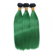 T1B/Green Straight Remy Human Hair Bundles Sew In Weave Extensions AHHB-215
