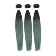 T1B/Green Straight Remy Human Hair Bundles Sew In Weave Extensions AHHB-216