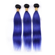 T1B/Blue Straight Remy Human Hair Bundles Sew In Weave Extensions AHHB-49