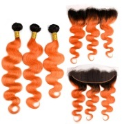 T1B/Orange Body Wave Remy Human Hair Bundles With Frontal 13x4 AHBF-163