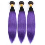 T1B/Purple Straight Remy Human Hair Bundles Sew In Weave Extensions AHHB-224
