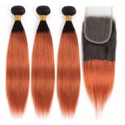 T1B/Ginger Orange Straight Remy Human Hair Bundles With Closure 4x4 AHBC-186
