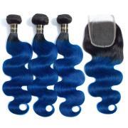 T1B/Blue Body Wave Remy Human Hair Bundles With Closure 4x4 AHBC-208