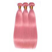 Pink Straight Remy Human Hair Bundles Sew In Weave Extensions AHHB-235