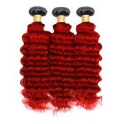 T1B/Dark Red Deep Wave Remy Human Hair Bundles Sew In Weave Extensions AHHB-240