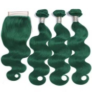 Dark Green Body Wave Remy Human Hair Bundles With Closure 4x4 AHBC-211