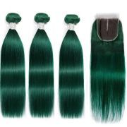Dark Green Straight Remy Human Hair Bundles With Closure 4x4 AHBC-216