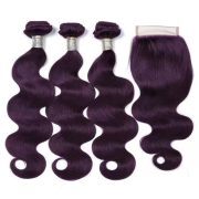 Dark Purple Body Wave Remy Human Hair Bundles With Closure 4x4 AHBC-212