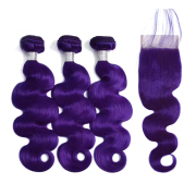 Purple Body Wave Remy Human Hair Bundles With Closure 4x4 AHBC-213