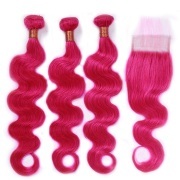 Rose Red Body Wave Remy Human Hair Bundles With Closure 4x4 AHBC-215