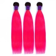 T1B/Pink Straight Remy Human Hair Bundles Sew In Weave Extensions AHHB-216