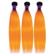 T1B/Orange Straight Remy Human Hair Bundles Sew In Weave Extensions AHHB-241