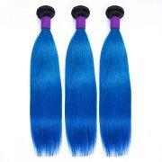 T1B/Light Blue Straight Remy Human Hair Bundles Sew In Weave Extensions AHHB-252