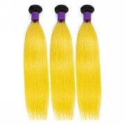 T1B/Yellow Straight Remy Human Hair Bundles Sew In Weave Extensions AHHB-246