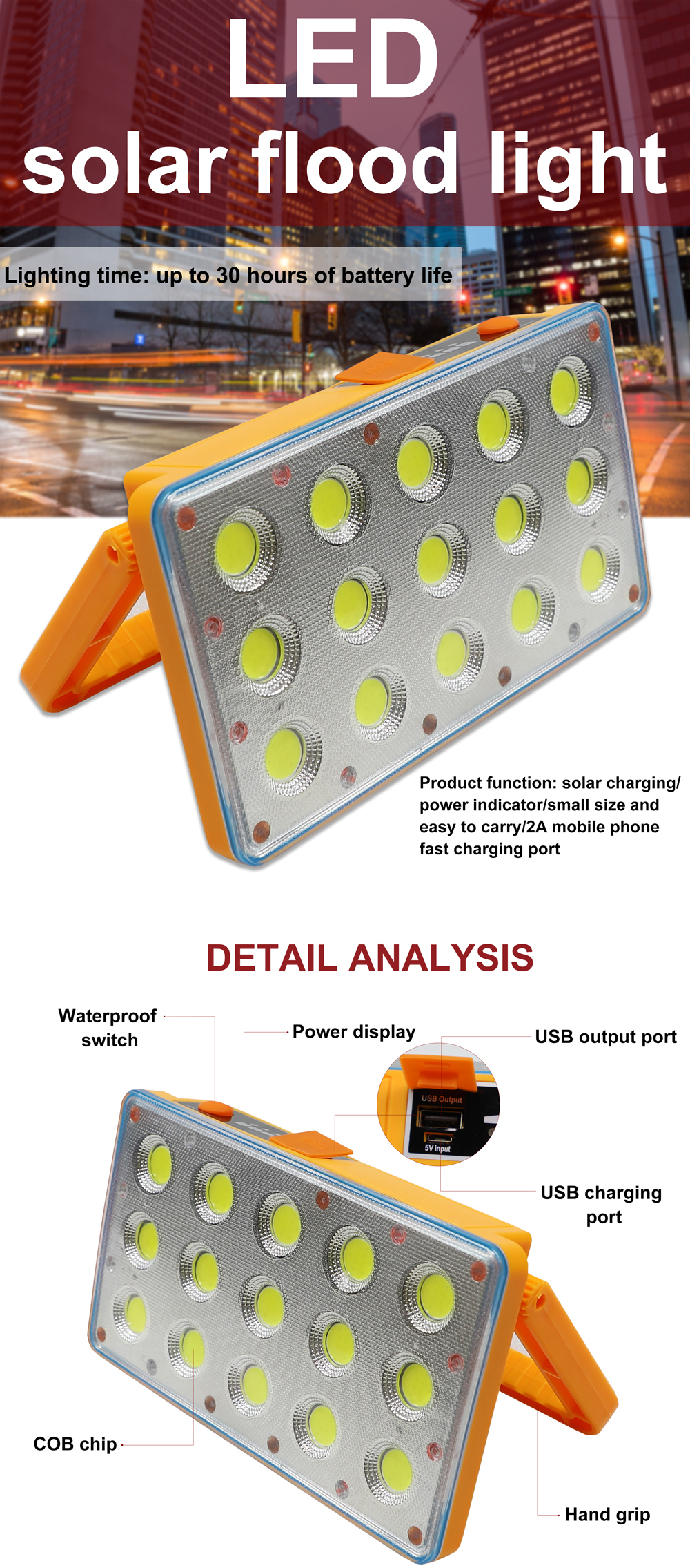 All In One mini led solar flood light 5 Modes Handheld USB Rechargeable Power Bank Charging Emergency portable glare work light LED solar flood light