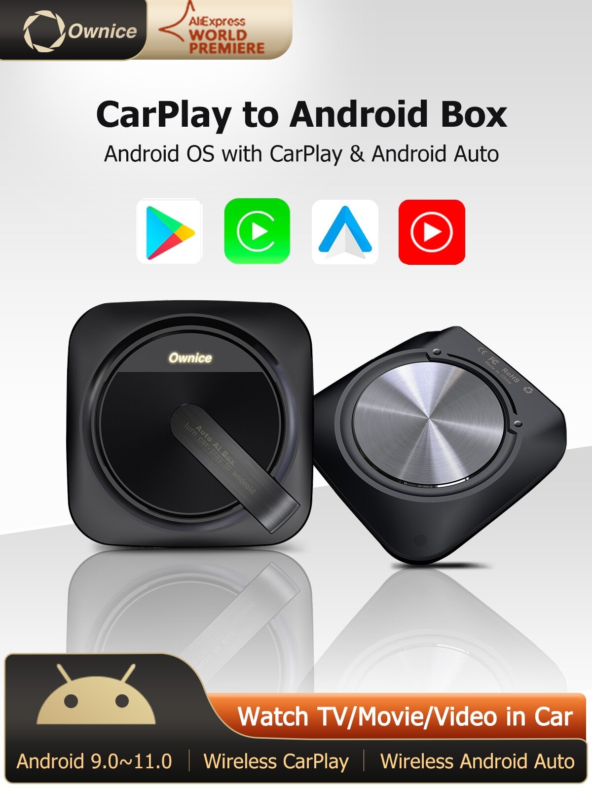Ownice A0 A1 A3 A4 A5 Wireless Apple CarPlay Ai Box Android 11 Auto TV  Streaming Box para carro 4G LTE for Netflix iptv Spotify GPS