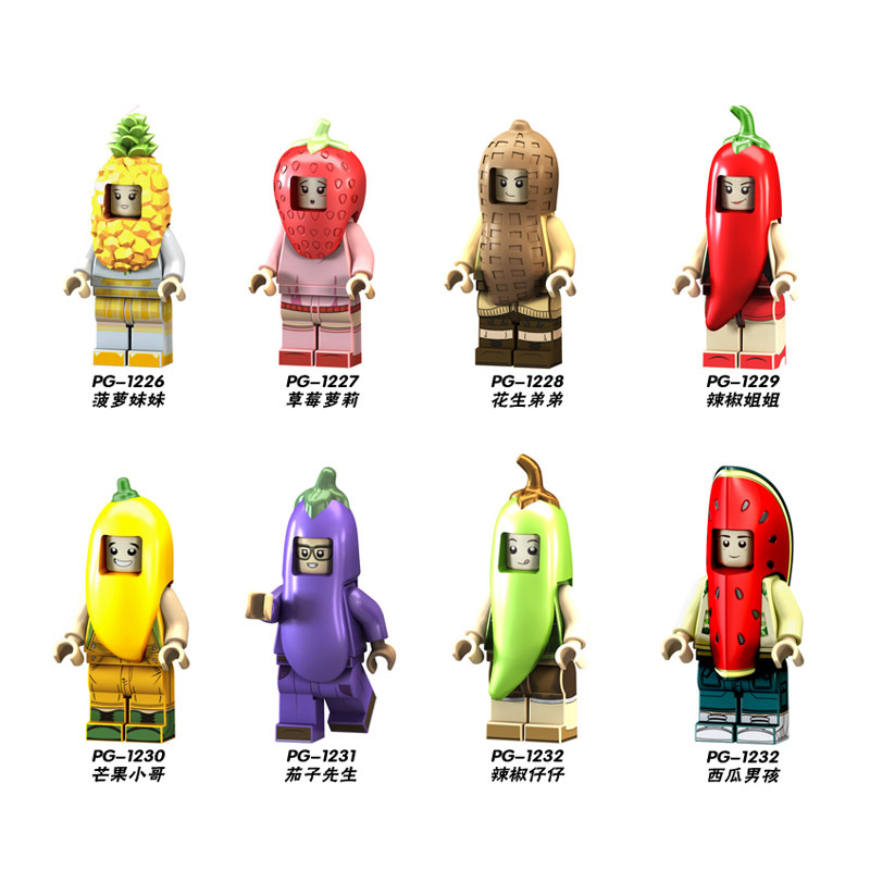 PG1226 PG1227 PG1228 PG1229 PG1230 PG1231 PG1232 PG1233 Single Sale Super Heroes Pineapple Pepper Peanut Fruit Figures Hot Dog Man Bricks Building Blocks Children Toys Gift PG8113