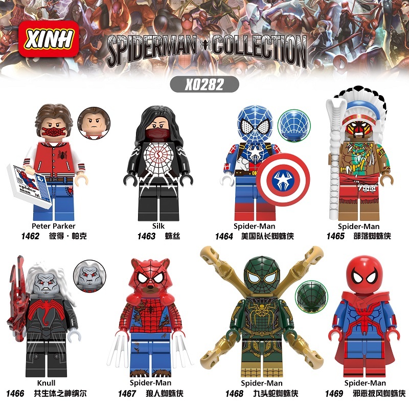X0282  XH 1462 1463 1464 1465 1466 1467 1468 1469 Super Heroes Spiderman Collection Silk Peter Knull  Figures Building Blocks Children Toys
