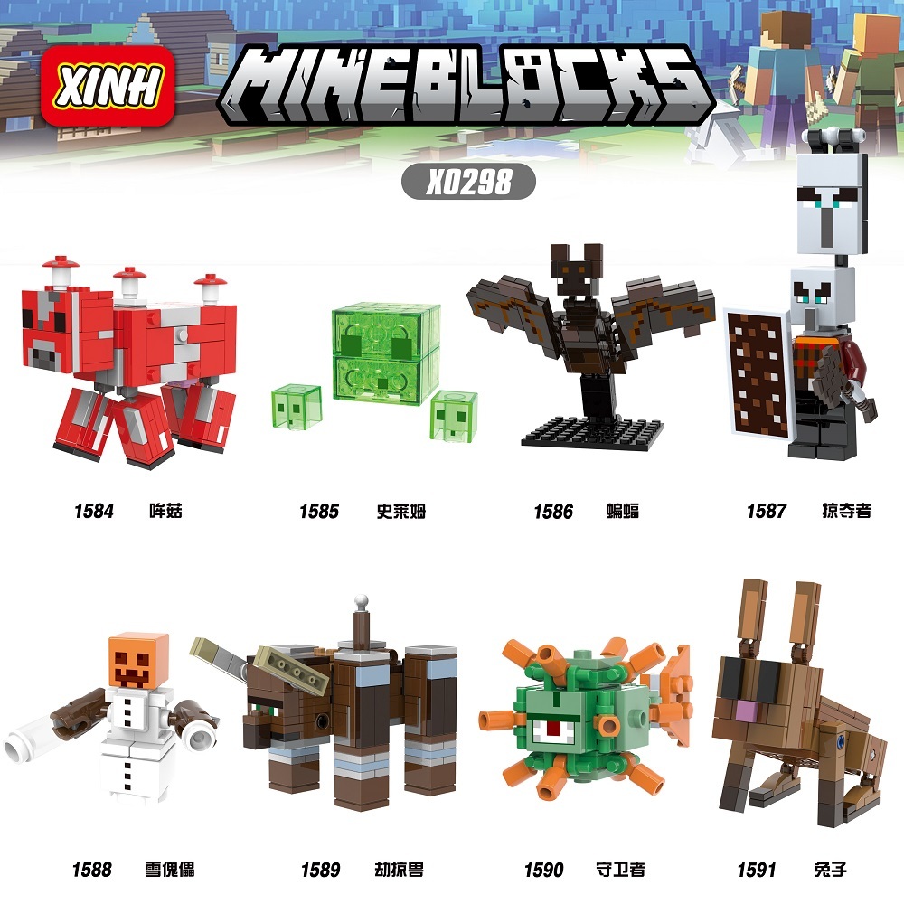X0298 XH 1584 1585 1586 1587 1588 1589 1590 1591  Minecraft Steve Alex Agent NPC  Building Blocks Bricks Gift Figures For Kids Toys 