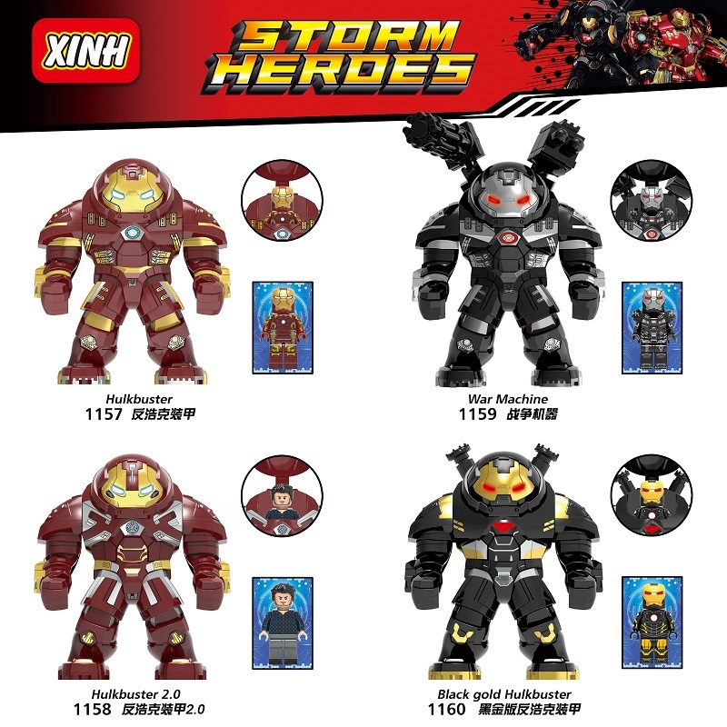 XH 1157  1158 1159 1160 Building Blocks Big Figures With Mini Iron Man Bricks Super Heroes Hulkbuster War Machine Gift Toys For Children 