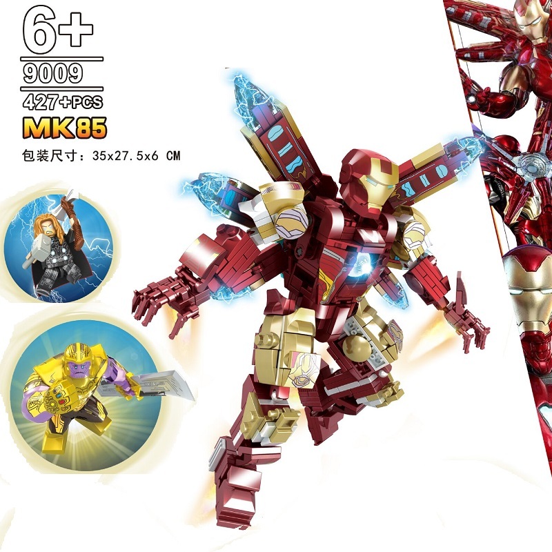 XH 9009 Single Sale 427+pcs Building Block Big Iron Man MK85 with Big Thanos and small Thor free Bricks Kids Toys Gifts