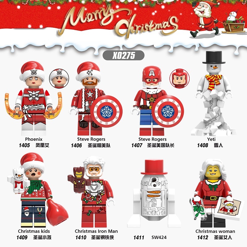 XH 1405 1406 1407 1408 1409 1410 1411 1412 Building Blocks Merry Christmas Bricks Phoenix Steve Rogers Yeti Kids Iron Man SW424 Woman Figures For Children Gift Toys X0275