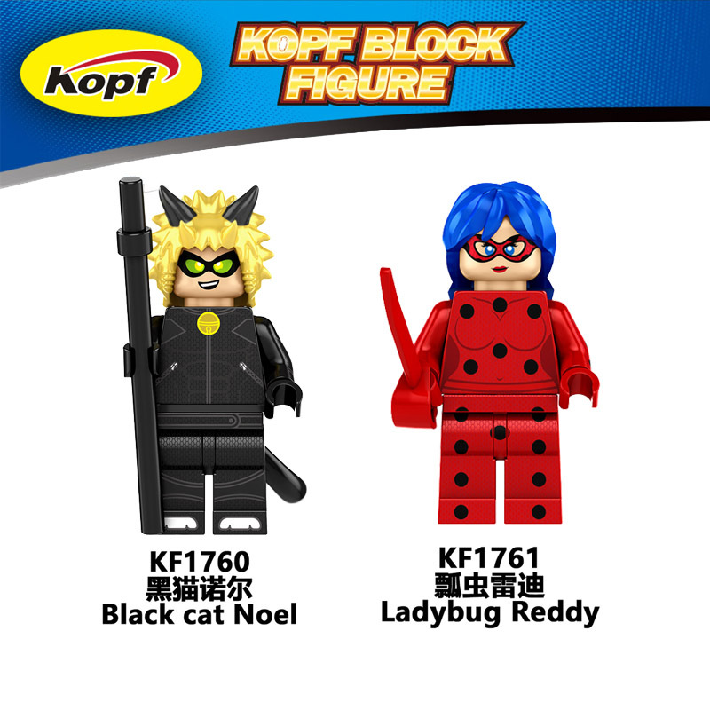 Animation Characters Ladybug Reddy and Black Cat Noel Mini Building Blocks Action Figures Educational Toys For Kids Gifts KF1760 KF1761