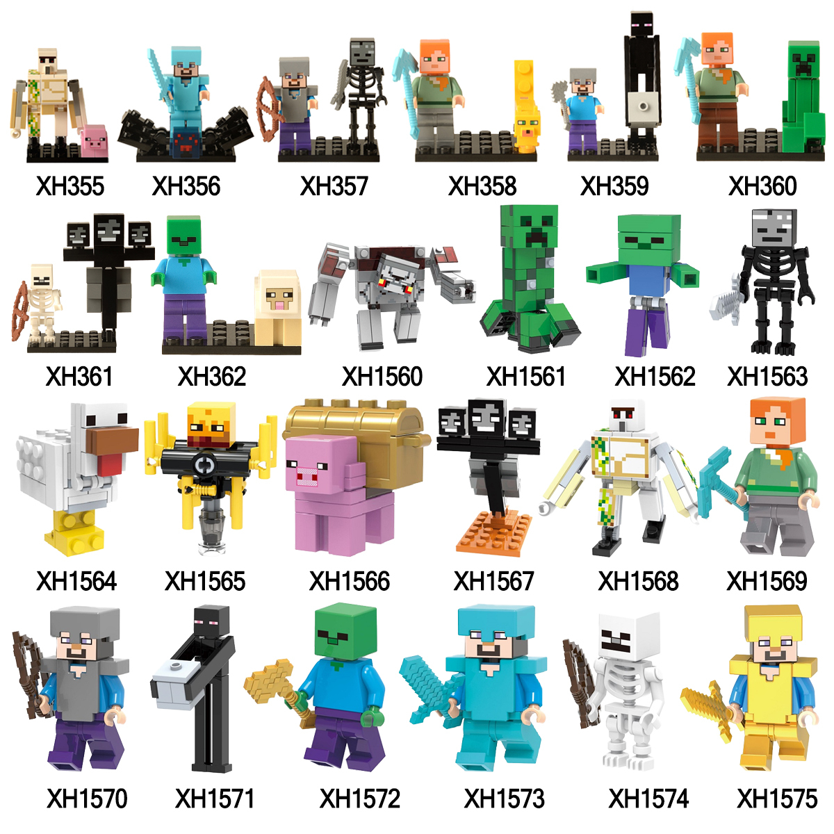 X0127 X0294 X0295  XH 1568 1569 1570 1571 1572 1573 1574 1575  Mine Craft Steve Alex Agent NPC Building Blocks Bricks Gift Figures For Kids Toys 