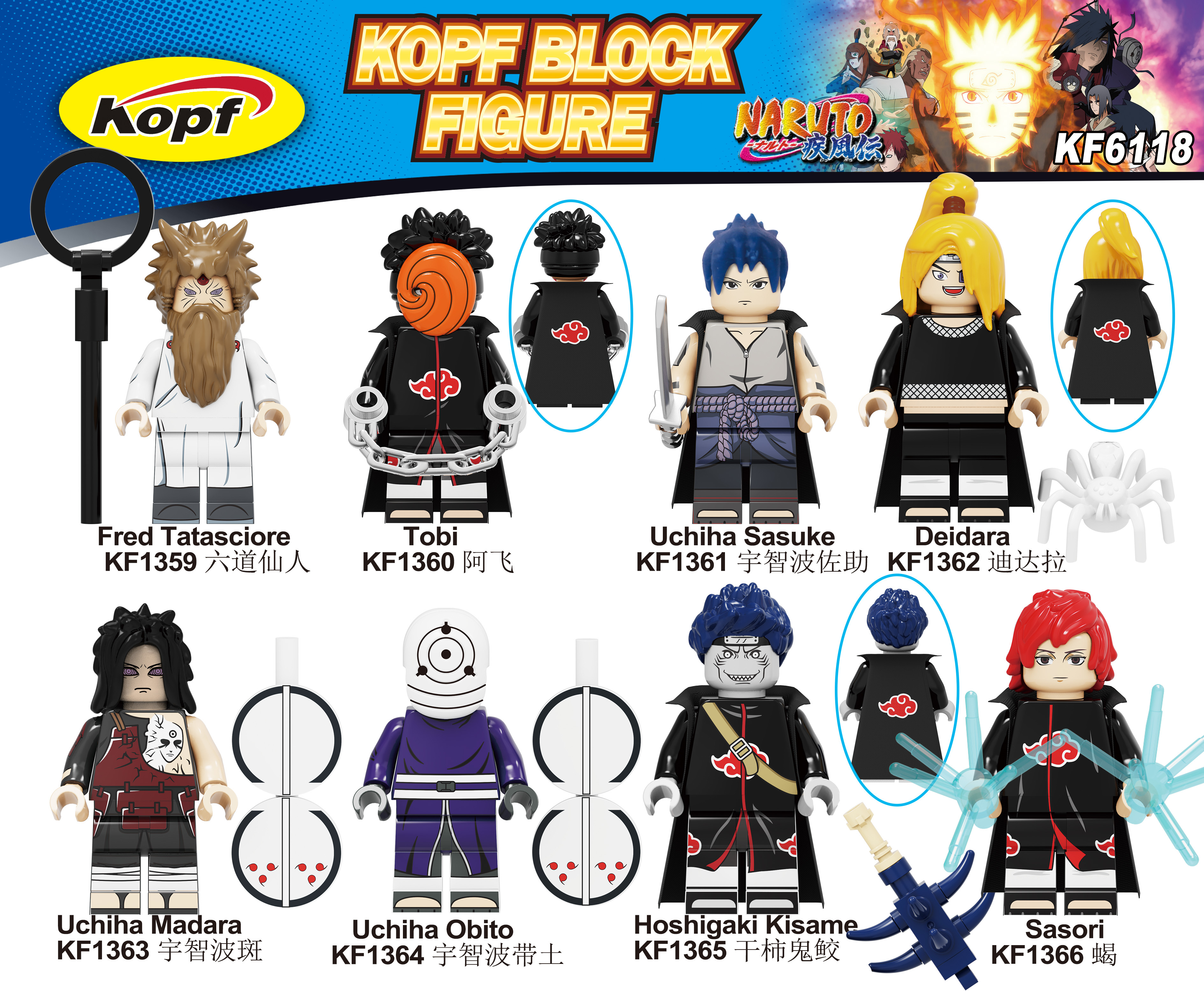 KF1367 KF1368 KF1369 KF1370 KF1371 KF1372 KF1373 KF1374 Naruto Bricks  Building Blocks Uzumaki Boruto Mitsuki Gaara Namikaze Minato Senju Tobirama  Pain Figures For Children Toys KF6119