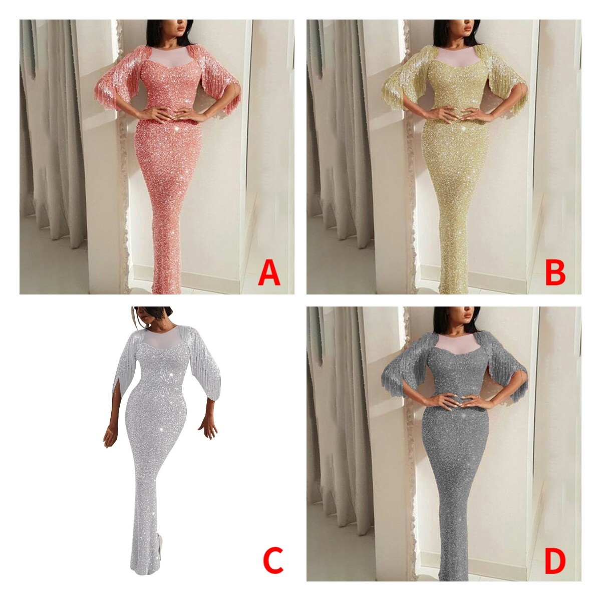 Tassel BLING Slim Fit Hip Wrap Fishtail Skirt Split Cross Border Women's Dress Evening Dress F01F576