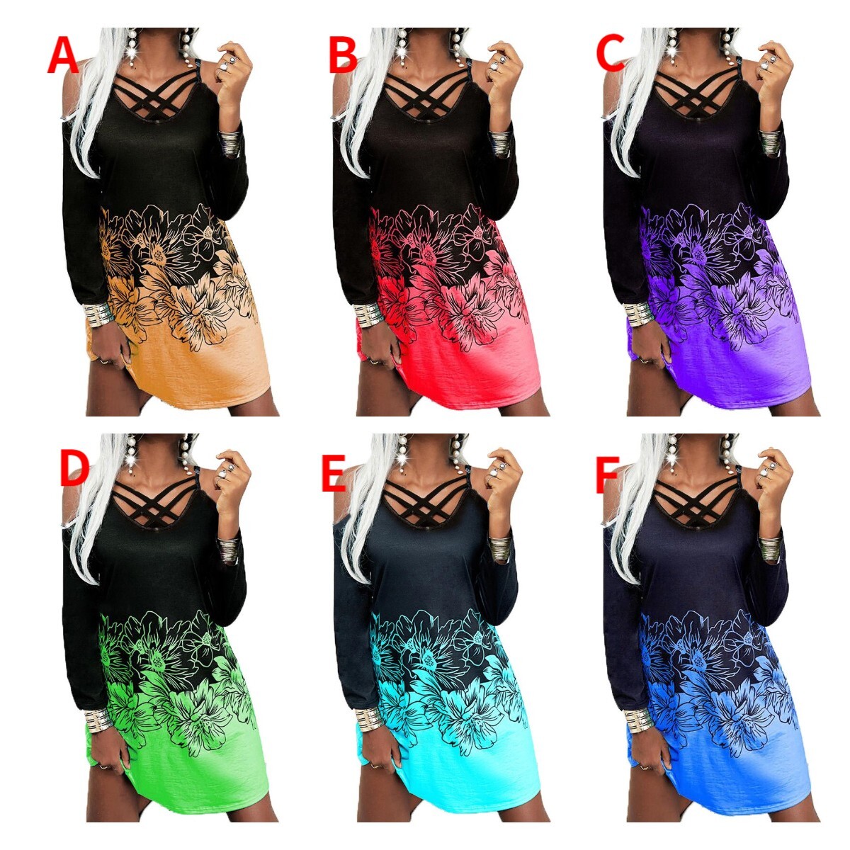 2021 Printed Suspender Long Sleeve Casual Dress F01F579