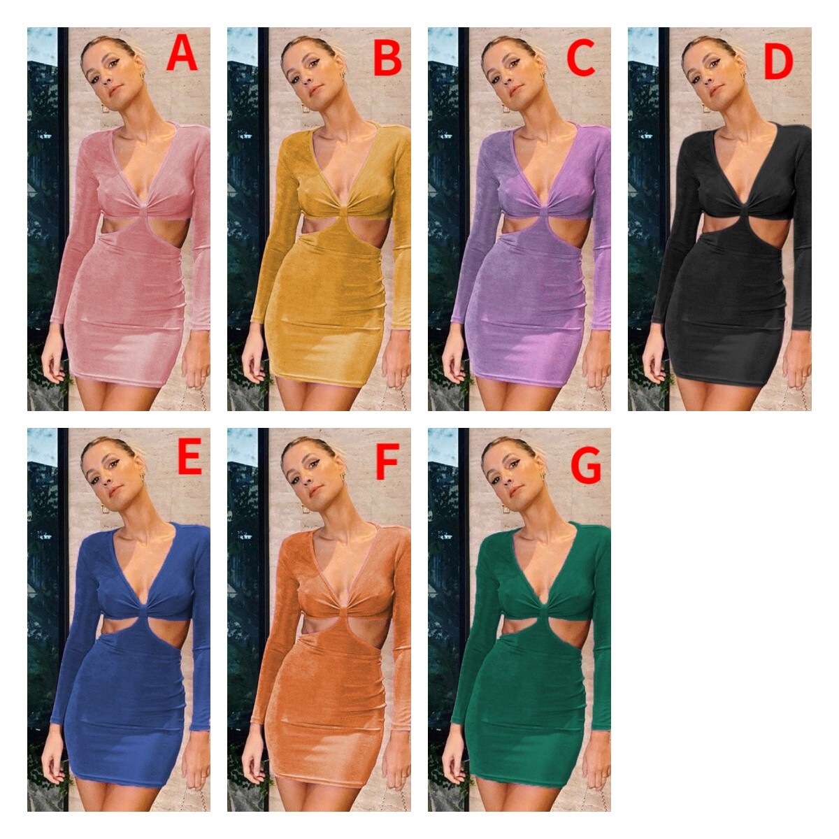 2021 Short Skirt Long Sleeve Hollow Out Sexy Slim Wrap Hip Dress F01F581
