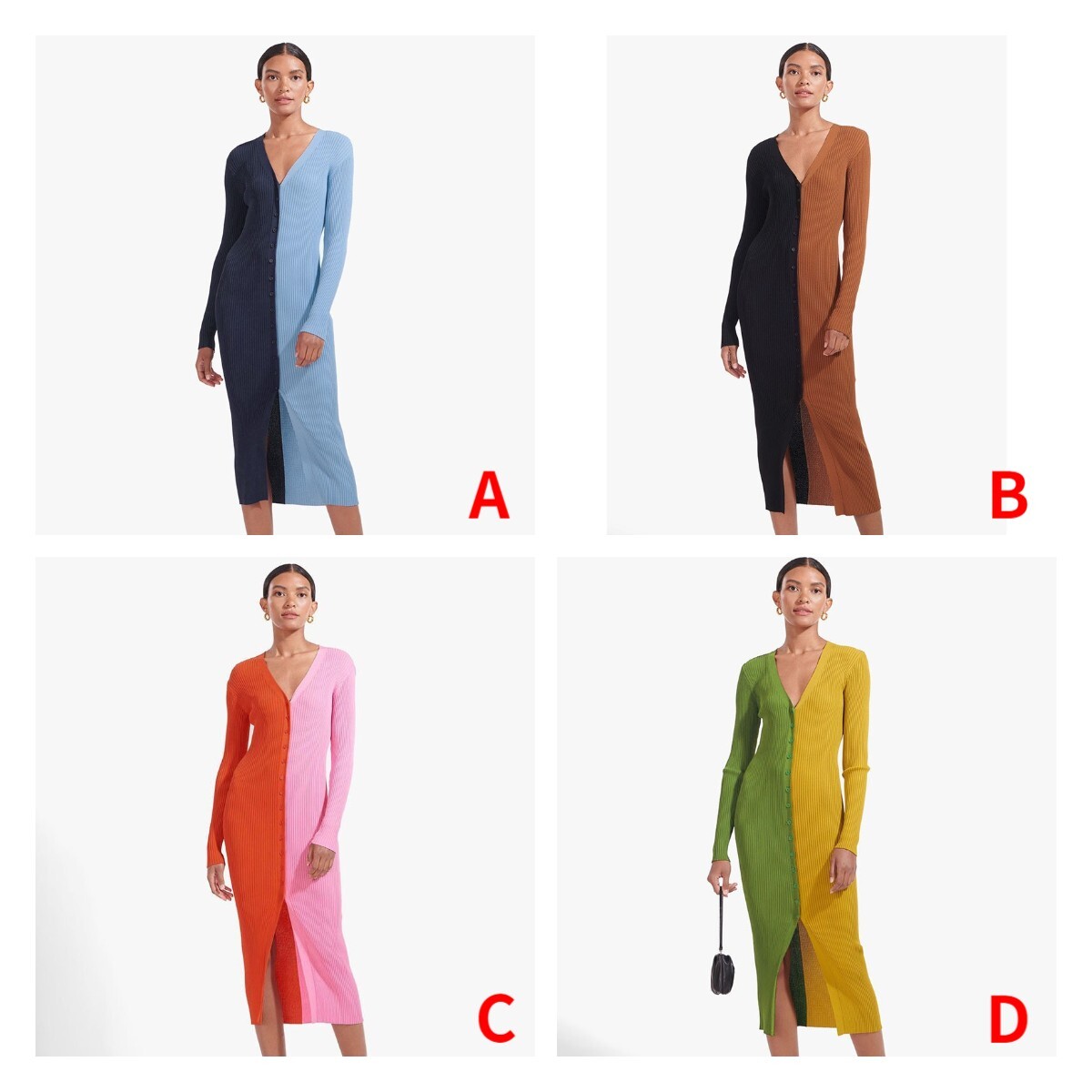 2021 Temperament Commuter Color Block Button High Waist Dress F01F582