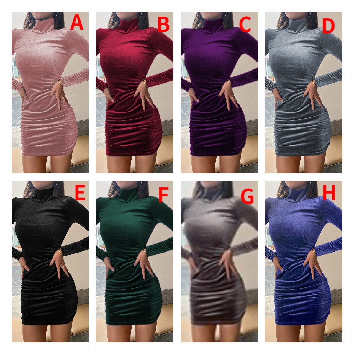 2021 High Neck Long Sleeve Slim Dress F01F584