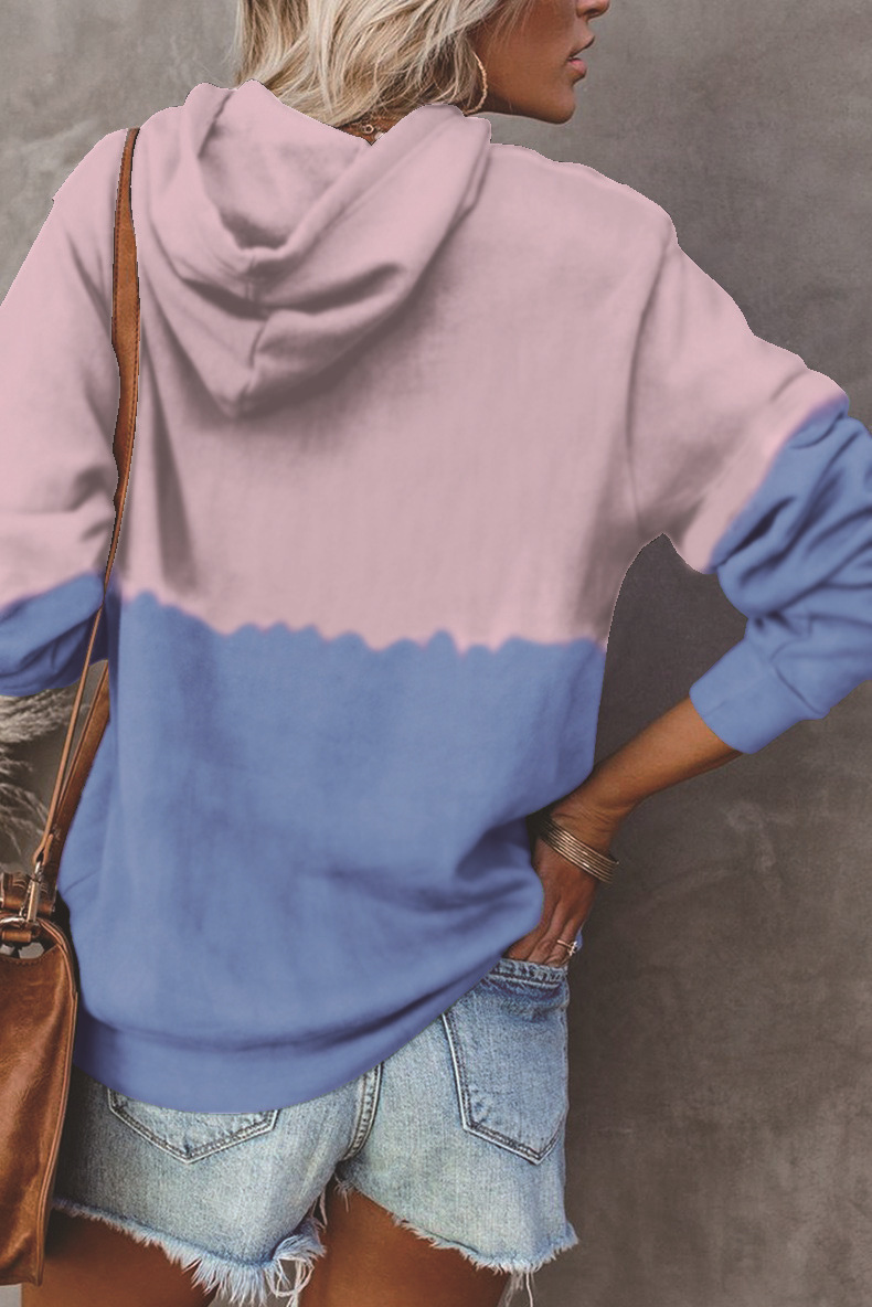 2021 Contrast Color Hoodie Women's Loose Casual Long Sleeve Bottomed Shirt C03667