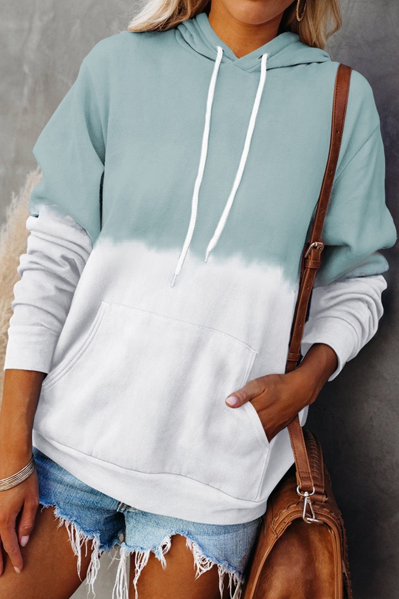 2021 Contrast Color Hoodie Women's Loose Casual Long Sleeve Bottomed Shirt C03667