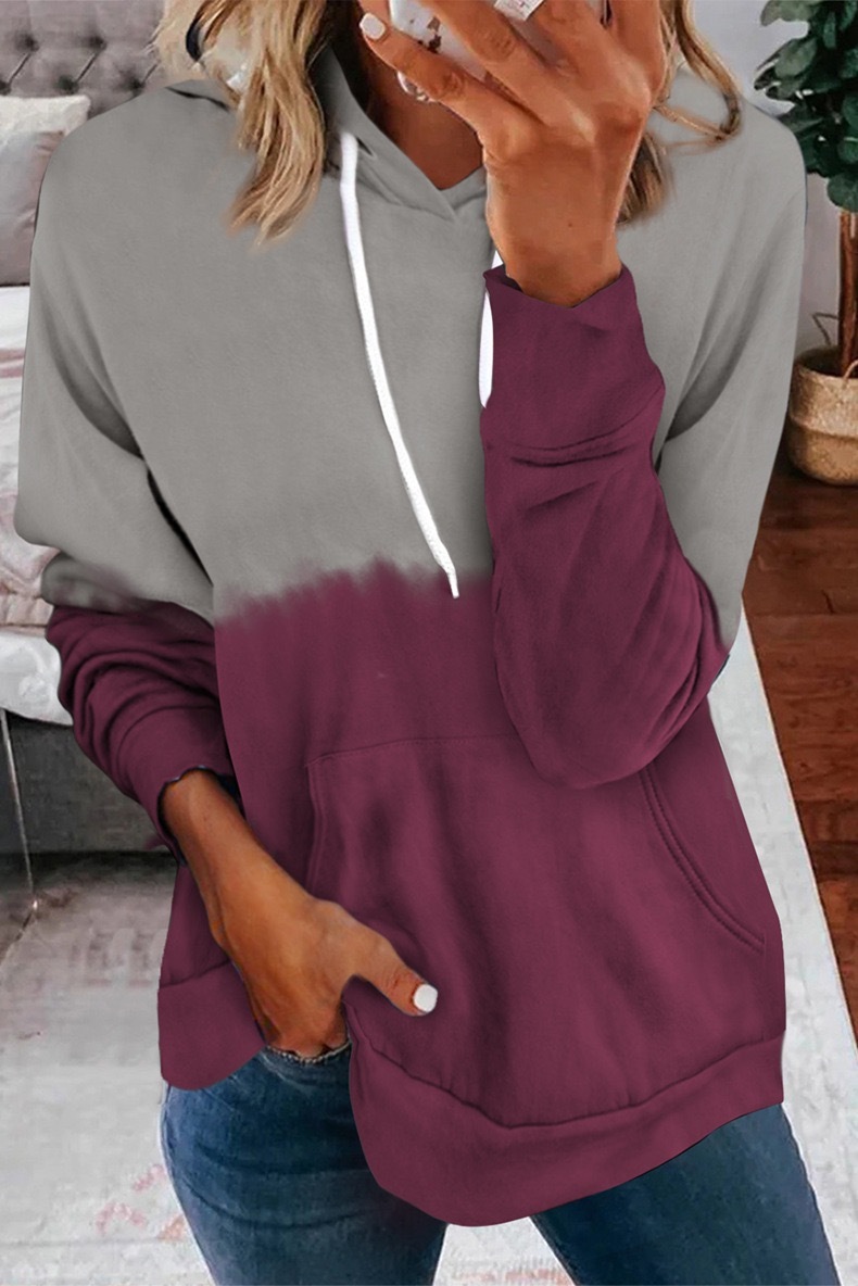 2021 Contrast Color Hoodie Women's Loose Casual Long Sleeve Bottomed Shirt C03667