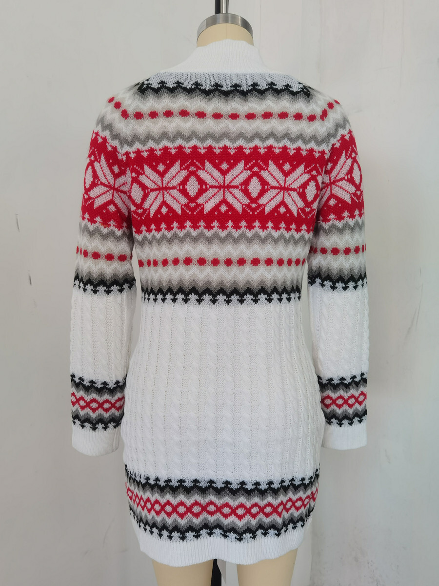 2021 Christmas Color Matching Long Sleeve Twist Women's Wool Woven Skirt Dress F01F588
