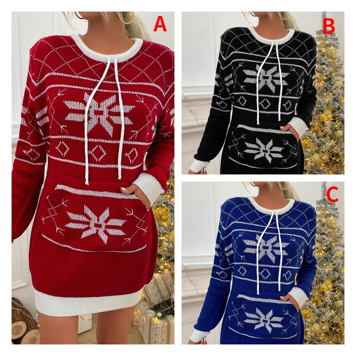 2021 Christmas Pocket Sweater Dress F01F589