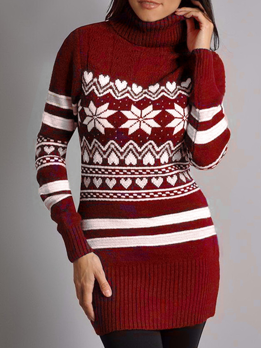 2021 Casual High Collar Christmas Long Sleeve Woolen Women's Sweater F01F590
