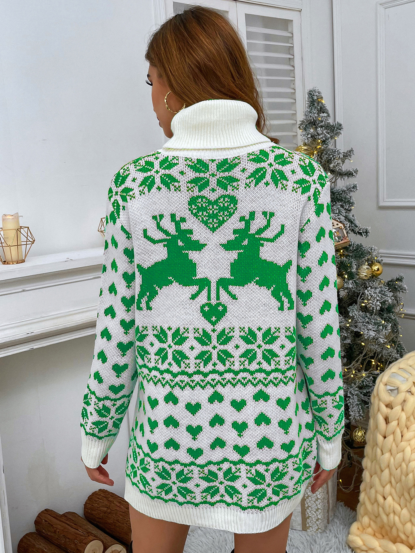 Autumn and Winter High Collar Deer Love Wool Dress Women's Sweater F01F591