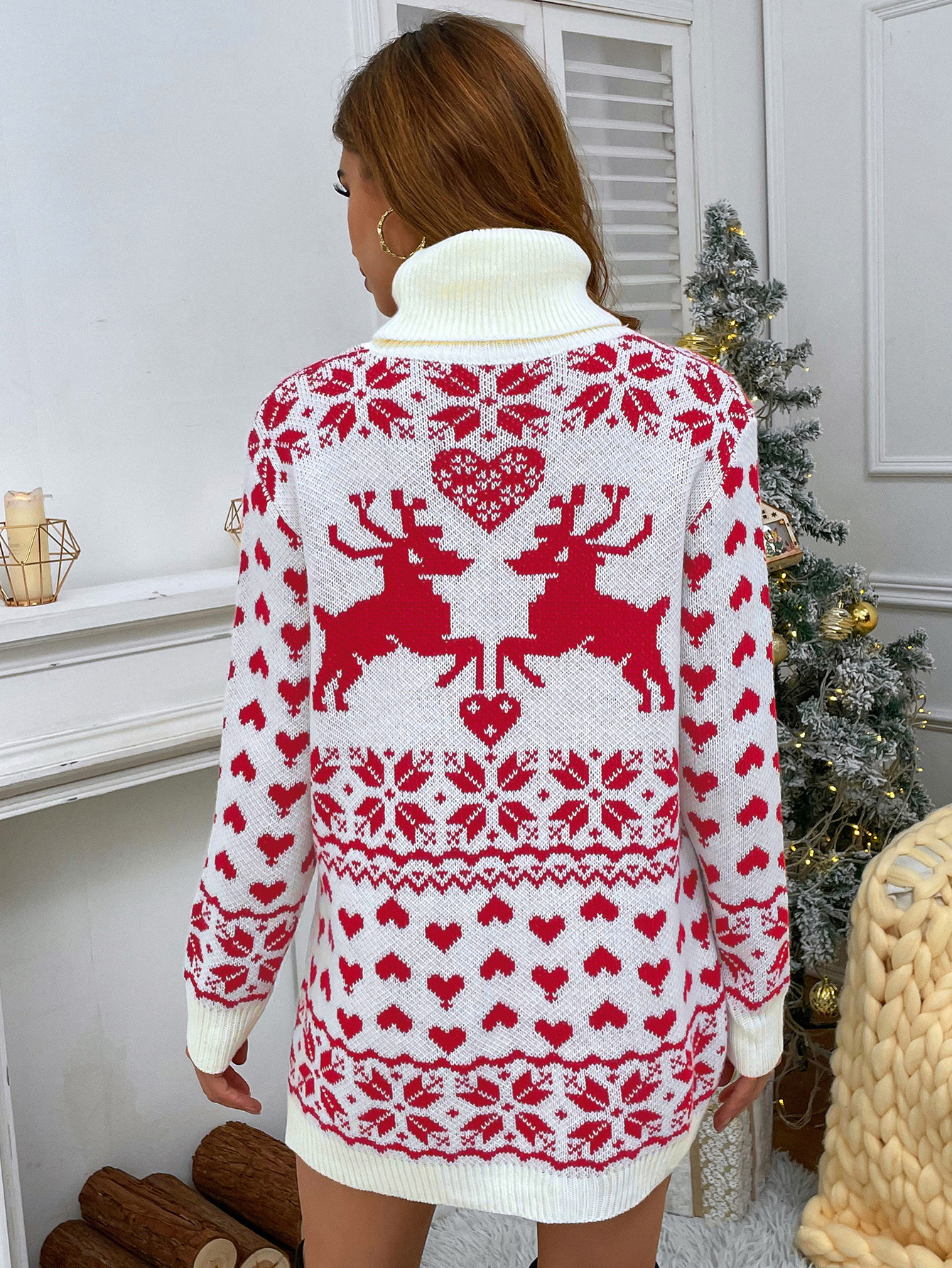 Autumn and Winter High Collar Deer Love Wool Dress Women's Sweater F01F591