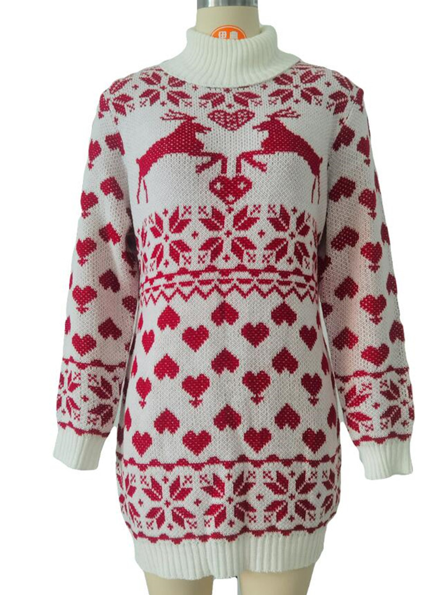 Autumn and Winter High Collar Deer Love Wool Dress Women's Sweater F01F591